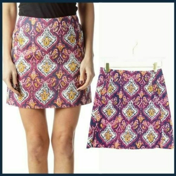 J. Crew Dresses & Skirts - J.Crew Multi Color Paisely Mini Skirt SMALL Pocketed Skirt Cotton Stretch